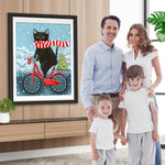 Schwarze Katze auf dem Fahrrad Diamond Painting