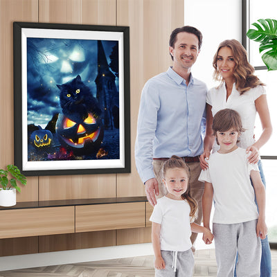 Schwarze Katze auf dem Kürbis Diamond Painting