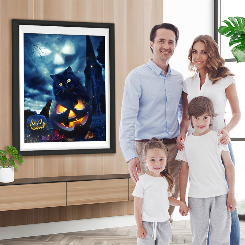 Schwarze Katze auf dem Kürbis Diamond Painting