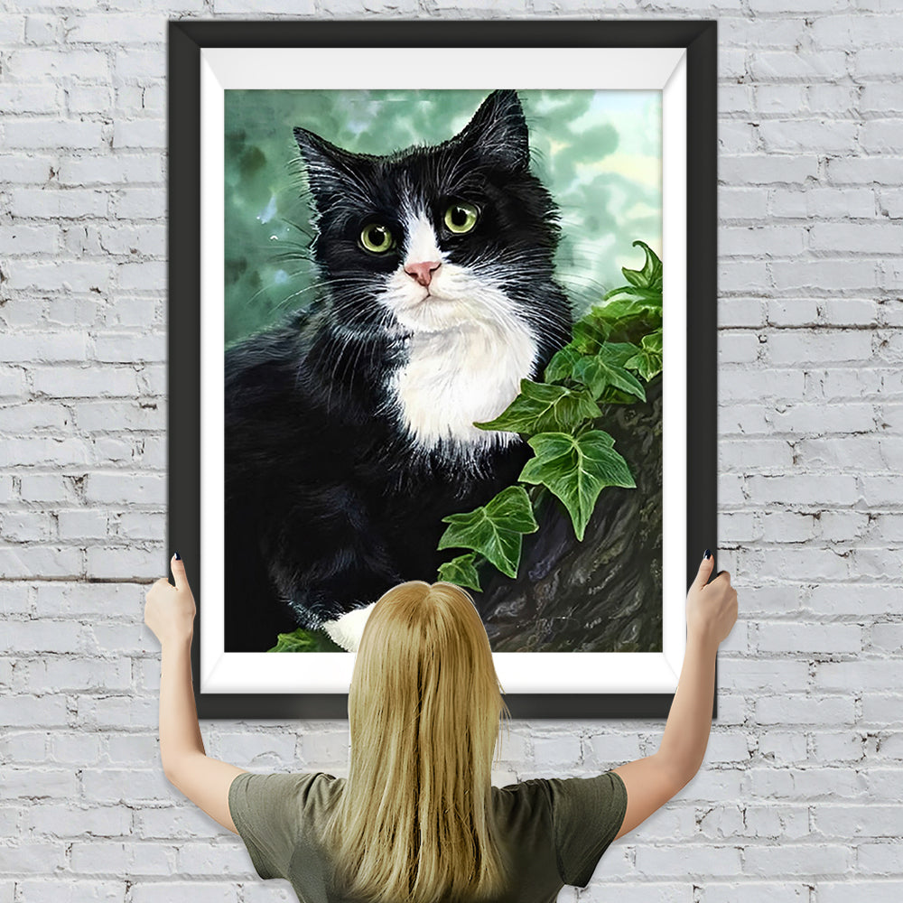 Schwarze Katze auf einem Baum Diamond Painting