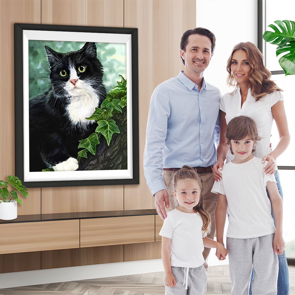 Schwarze Katze auf einem Baum Diamond Painting