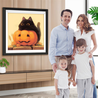 Schwarze Katze auf Halloween Kürbislaterne Diamond Painting