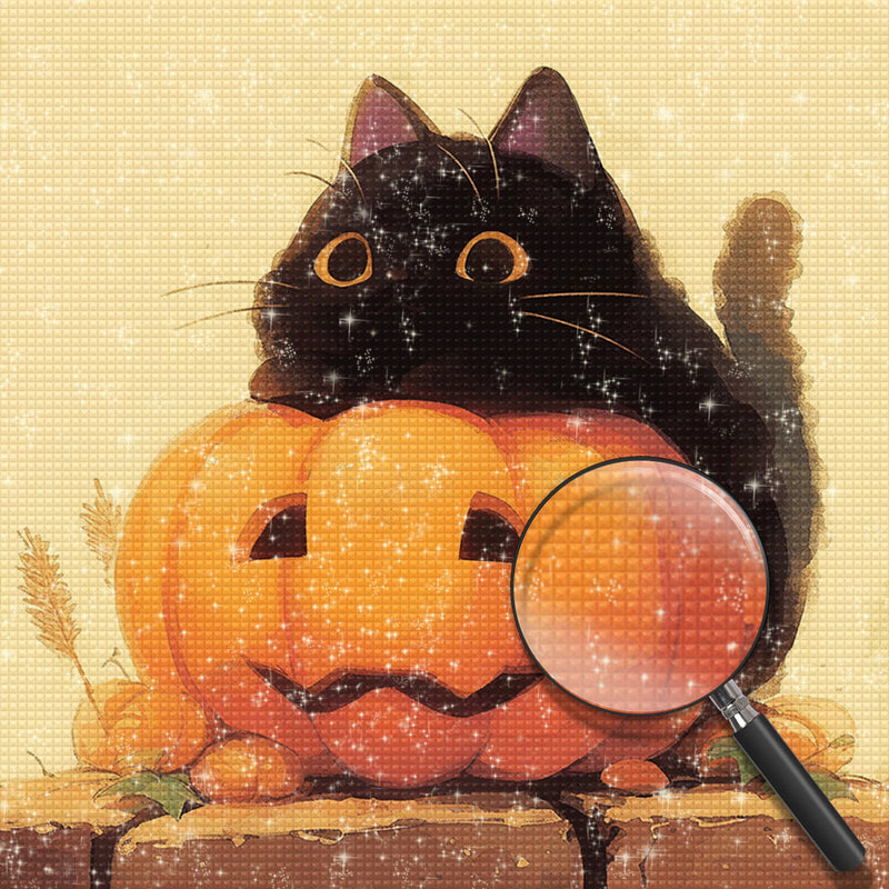 Schwarze Katze auf Halloween Kürbislaterne Diamond Painting