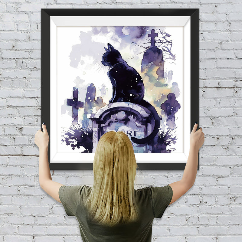 Schwarze Katze auf Tombstone Diamond Painting