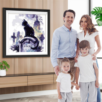 Schwarze Katze auf Tombstone Diamond Painting
