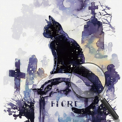 Schwarze Katze auf Tombstone Diamond Painting