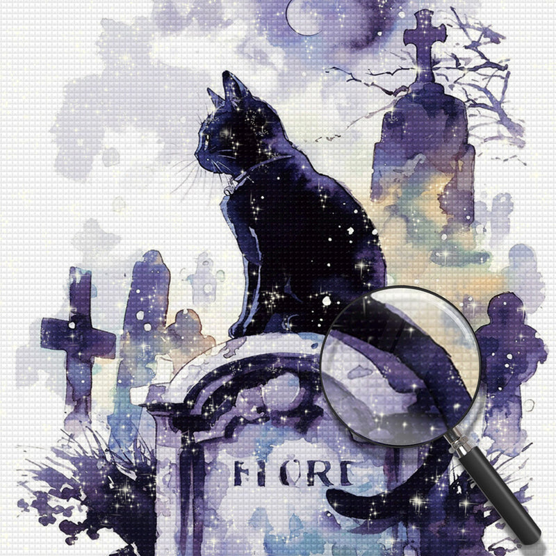 Schwarze Katze auf Tombstone Diamond Painting