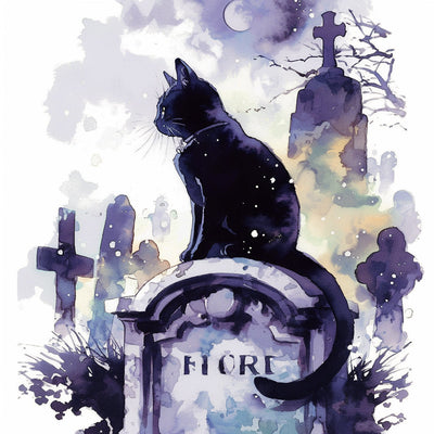 Schwarze Katze auf Tombstone Diamond Painting