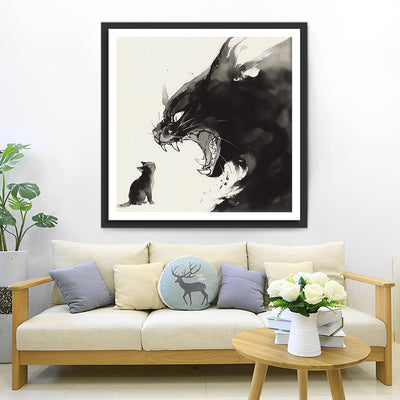 Schwarze Katze brüllt Kätzchen an Diamond Painting