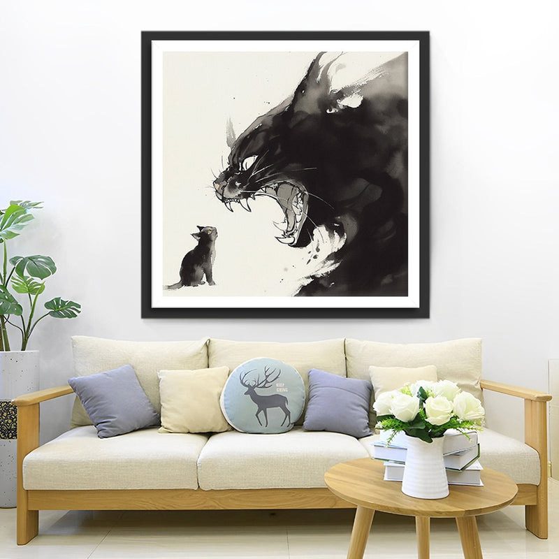 Schwarze Katze brüllt Kätzchen an Diamond Painting