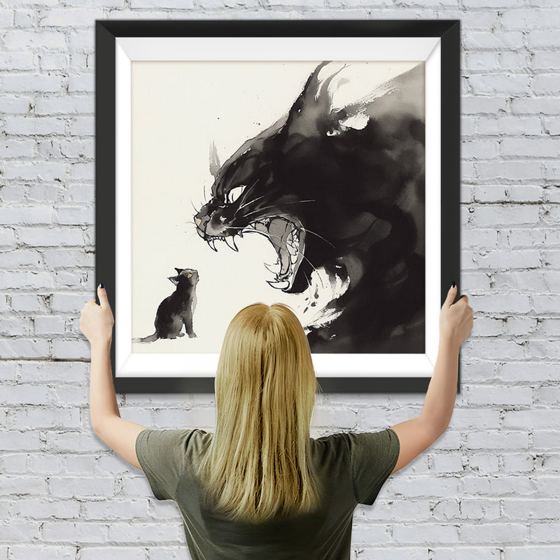Schwarze Katze brüllt Kätzchen an Diamond Painting