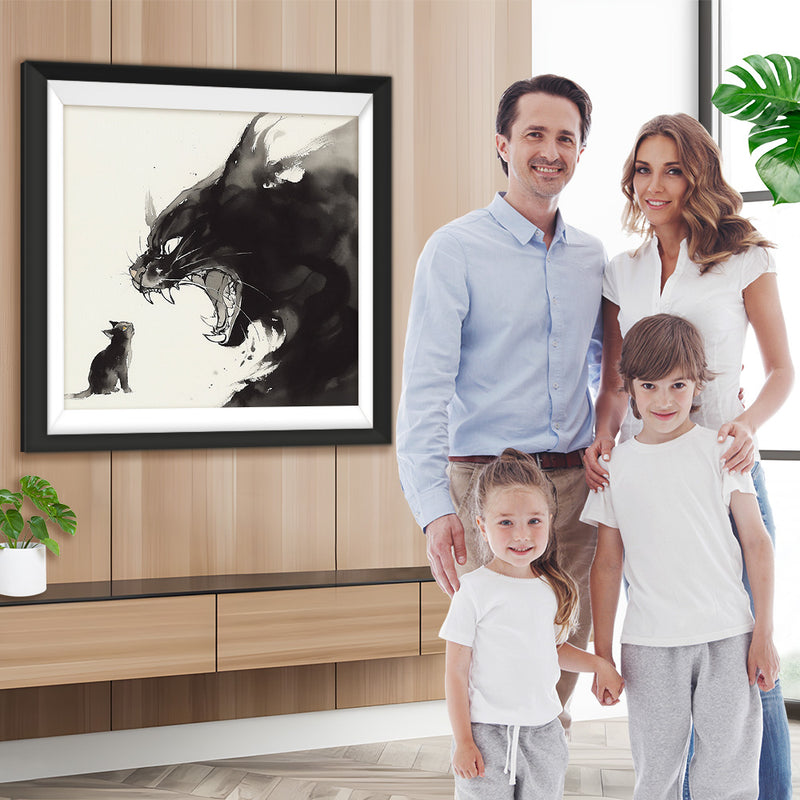 Schwarze Katze brüllt Kätzchen an Diamond Painting