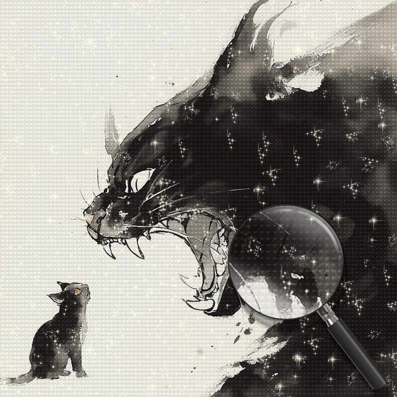 Schwarze Katze brüllt Kätzchen an Diamond Painting