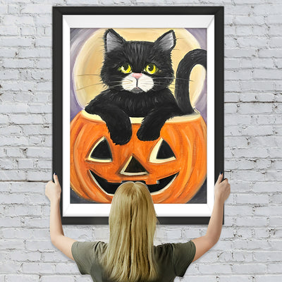 Schwarze Katze im Kürbis Diamond Painting