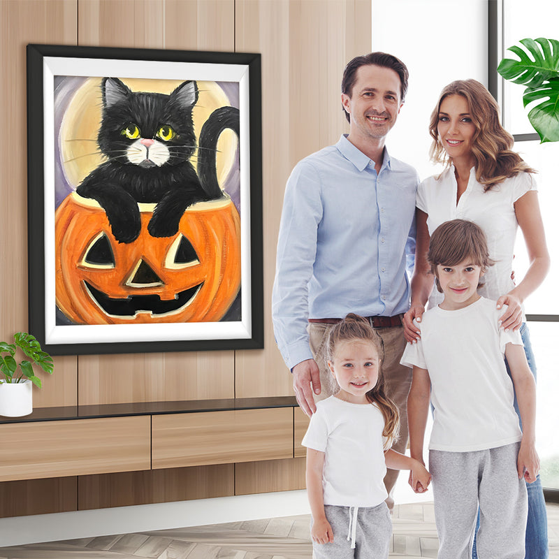 Schwarze Katze im Kürbis Diamond Painting