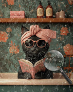 Schwarze Katze liest ein Buch Diamond Painting