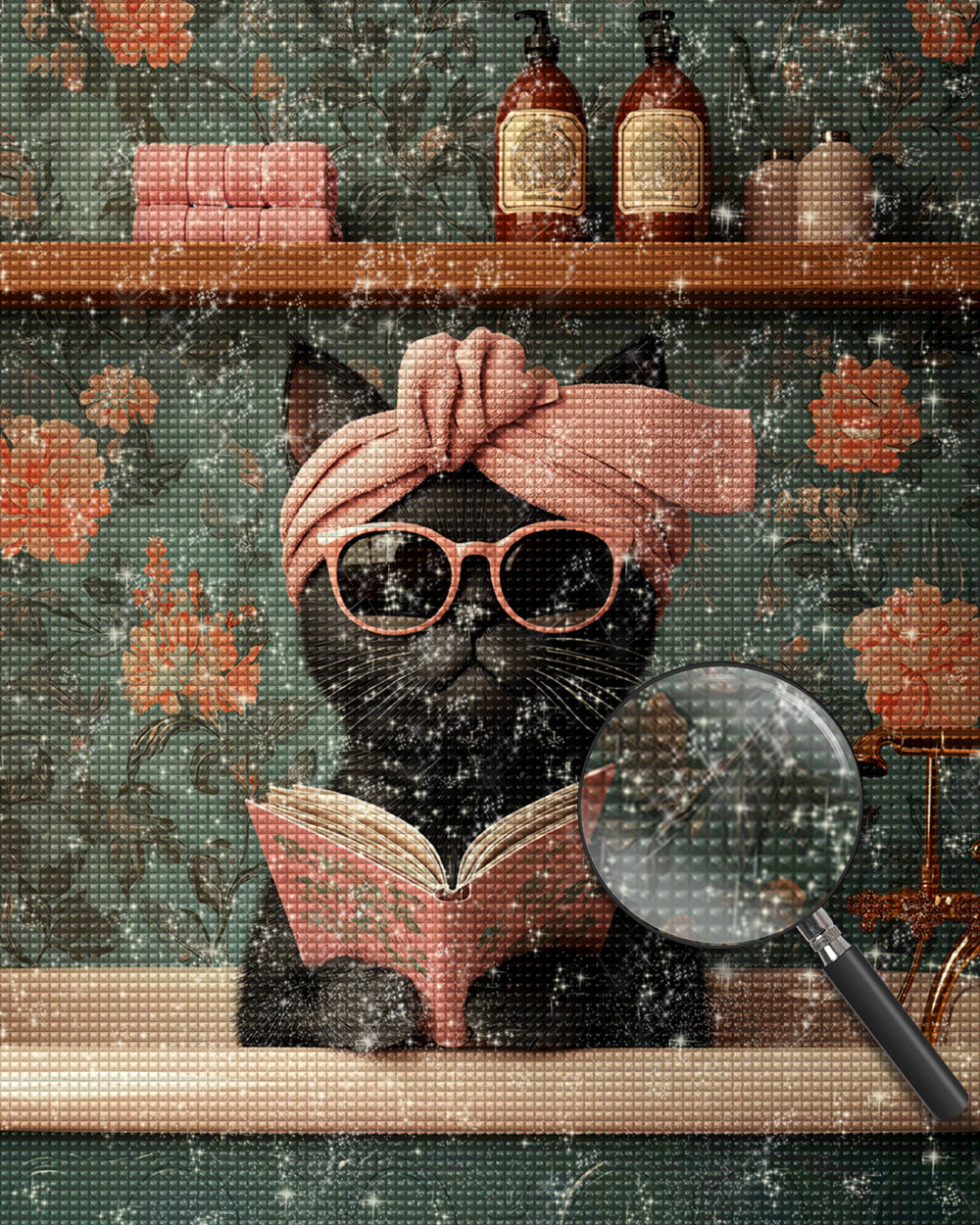 Schwarze Katze liest ein Buch Diamond Painting