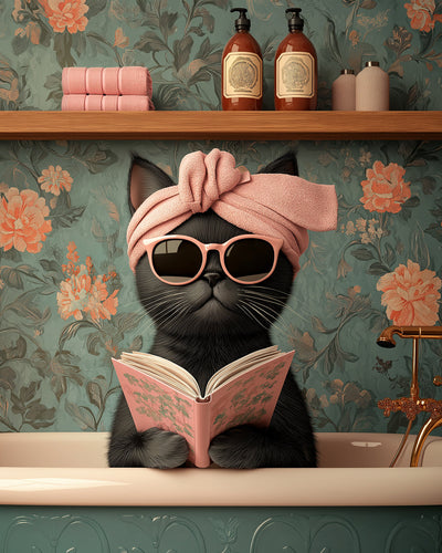 Schwarze Katze liest ein Buch Diamond Painting