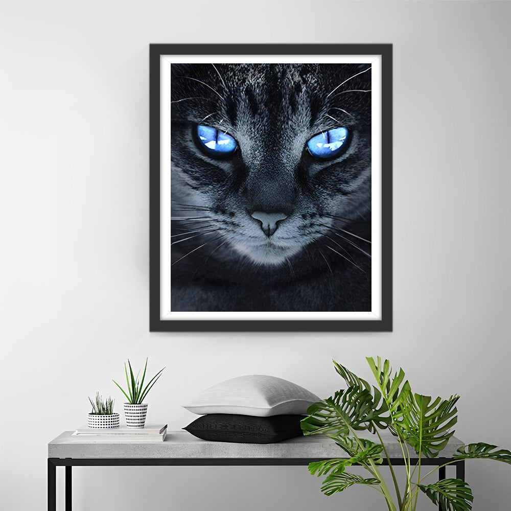 Schwarze Katze mit blauen Augen Diamond Painting