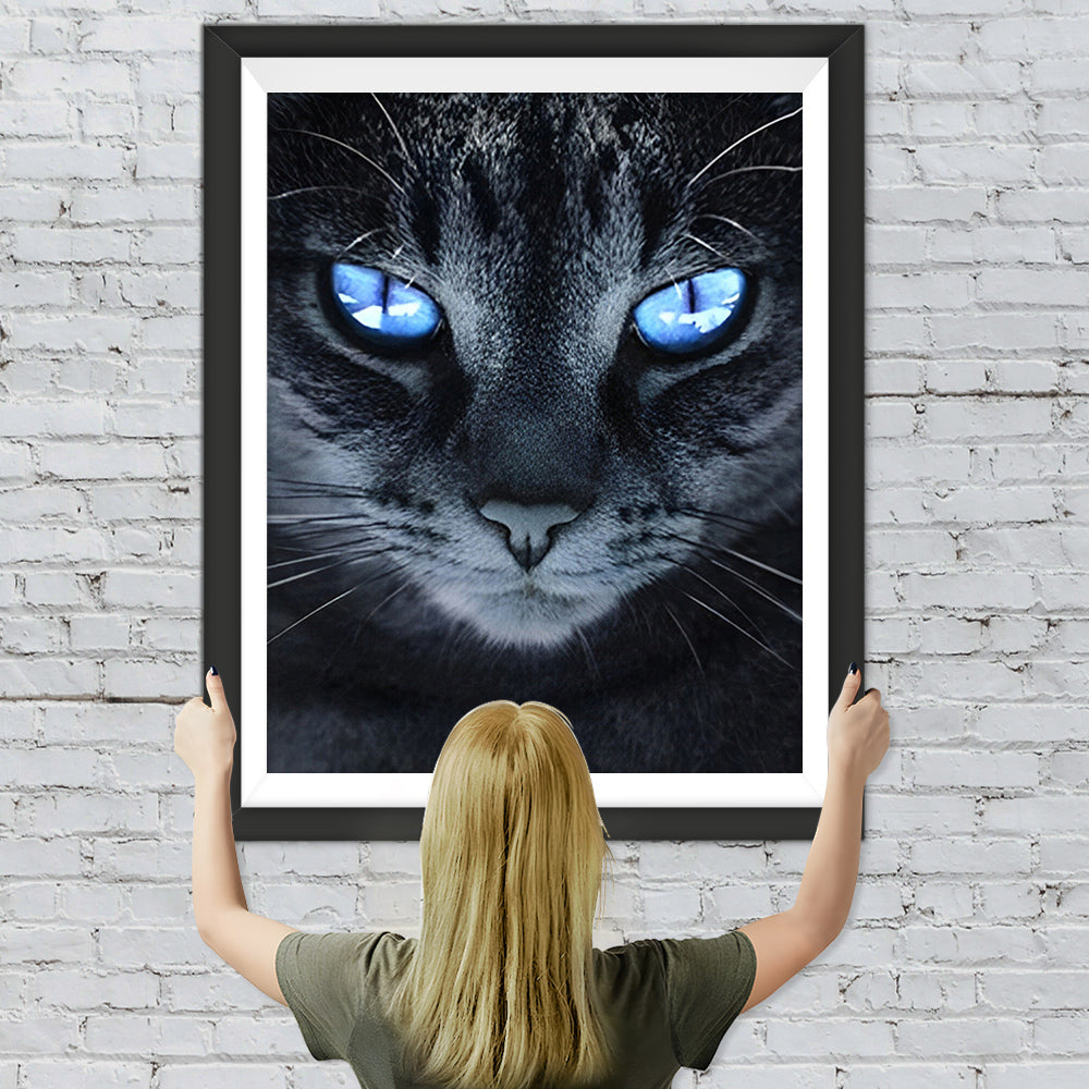 Schwarze Katze mit blauen Augen Diamond Painting