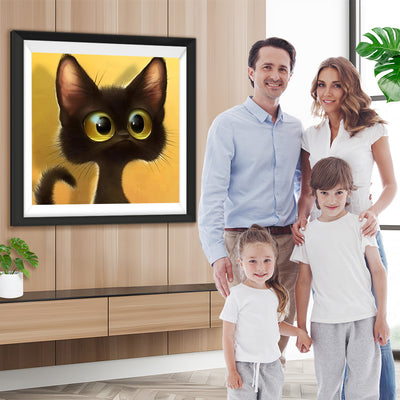 Schwarze Katze mit großen Augen Diamond Painting