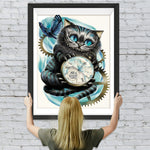 Schwarze Katze mit Uhr Diamond Painting