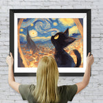 Schwarze Katze schaut in den Sternenhimmel Diamond Painting