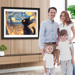 Schwarze Katze schaut in den Sternenhimmel Diamond Painting