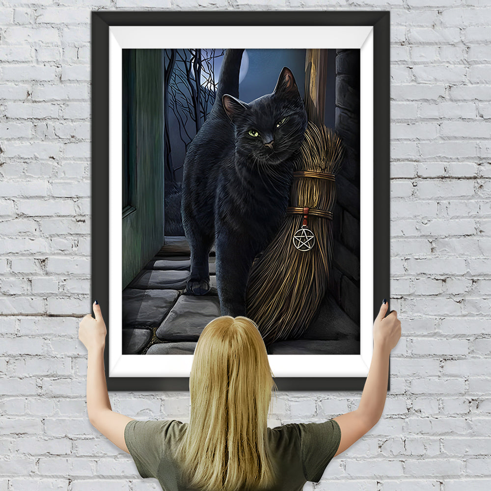 Schwarze Katze und Besen Diamond Painting