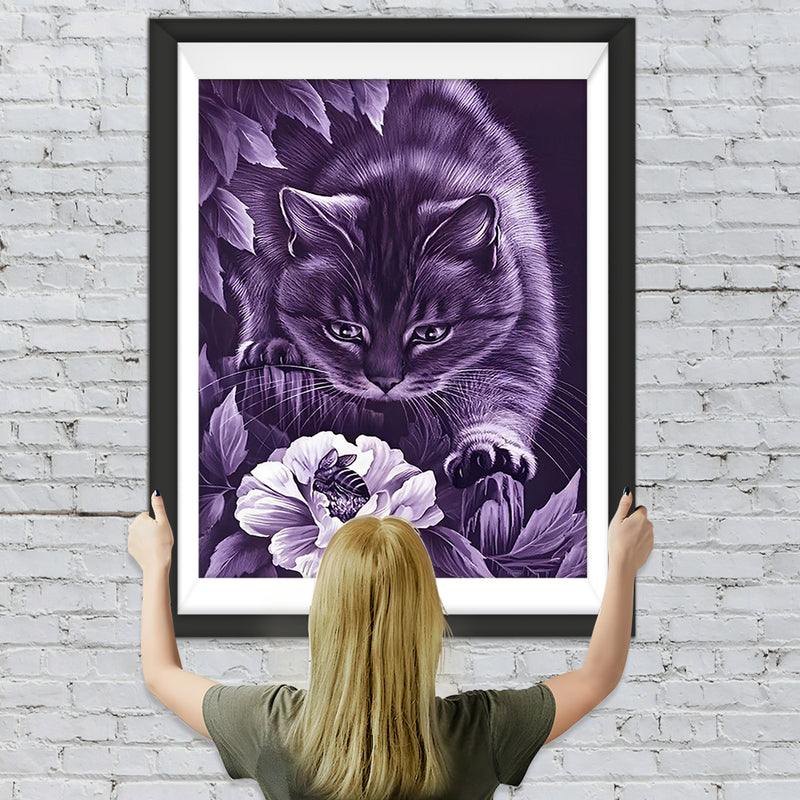 Schwarze Katze und Blumen Diamond Painting