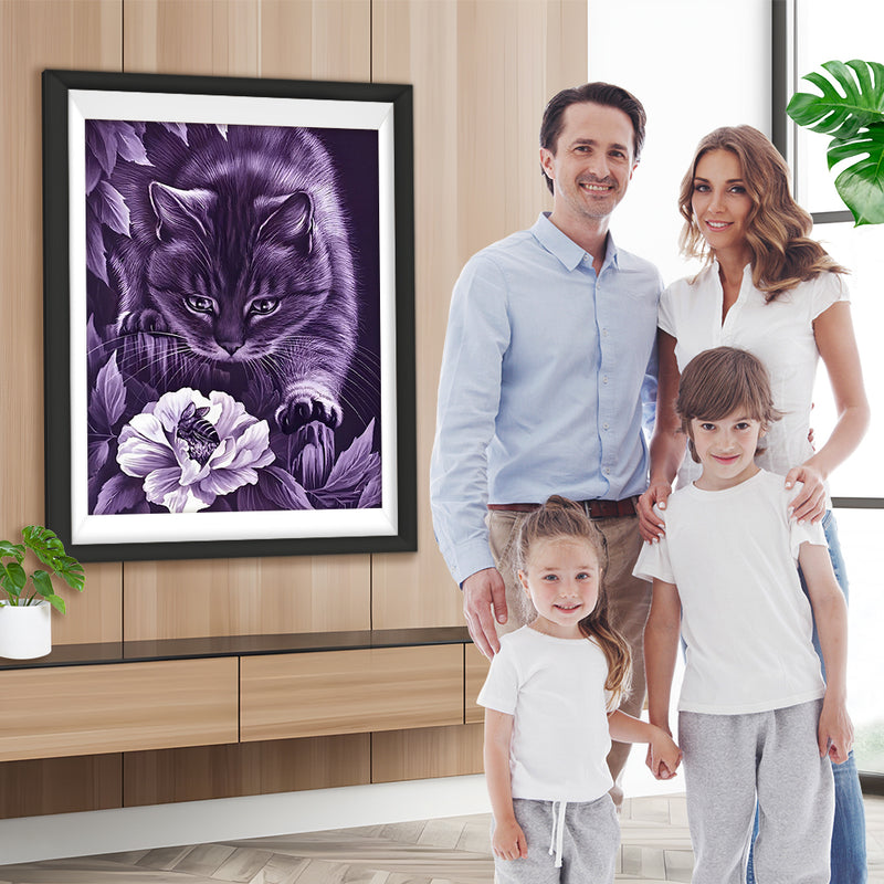 Schwarze Katze und Blumen Diamond Painting