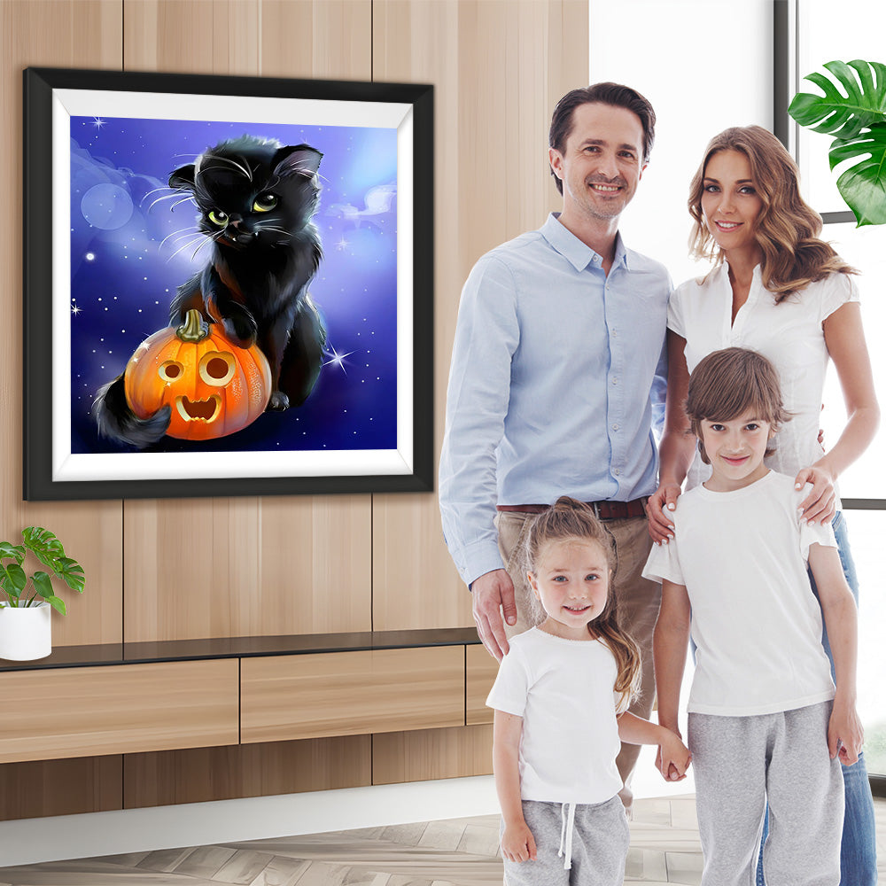 Schwarze Katze und Dämon-Kürbis Diamond Painting