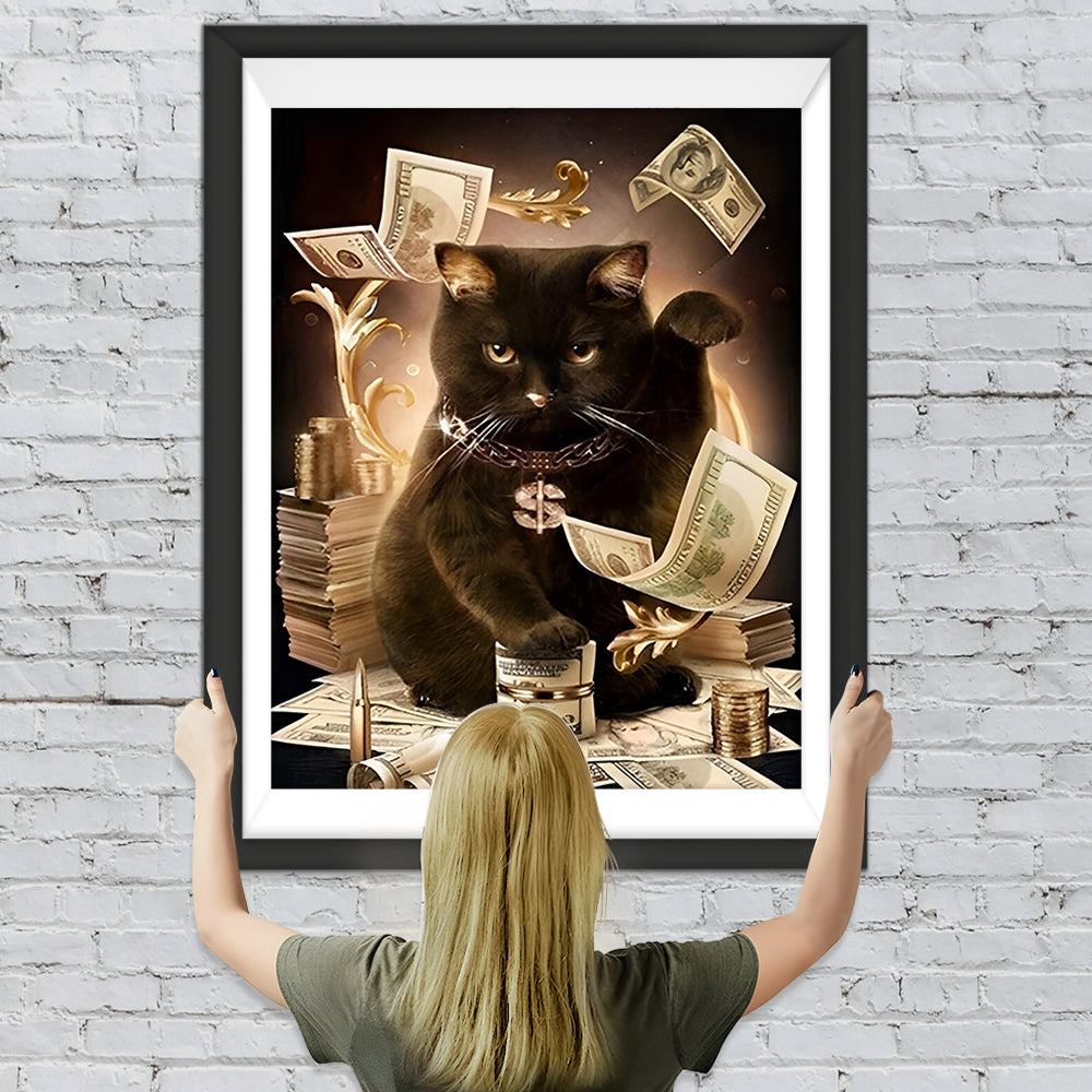 Schwarze Katze und Geld Diamond Painting