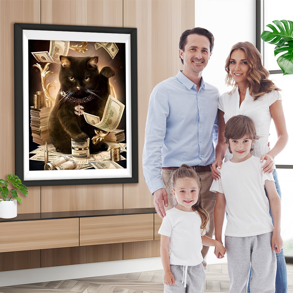 Schwarze Katze und Geld Diamond Painting