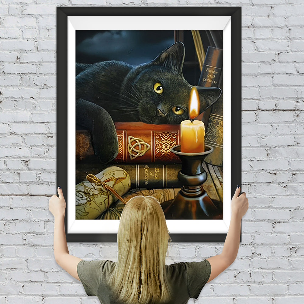 Schwarze Katze und Kerze Diamond Painting