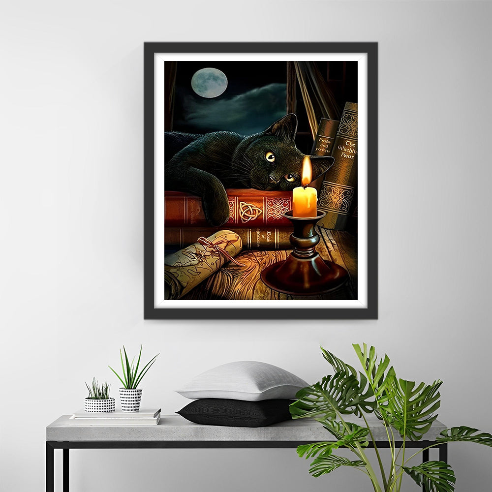 Schwarze Katze und Kerze Diamond Painting