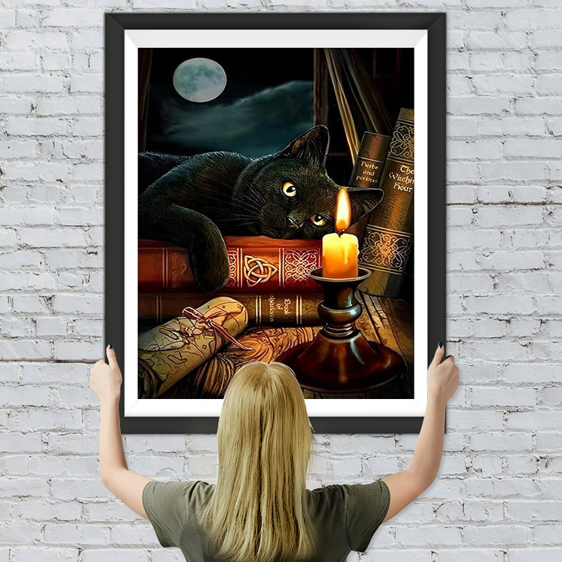 Schwarze Katze und Kerze Diamond Painting