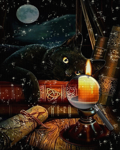 Schwarze Katze und Kerze Diamond Painting