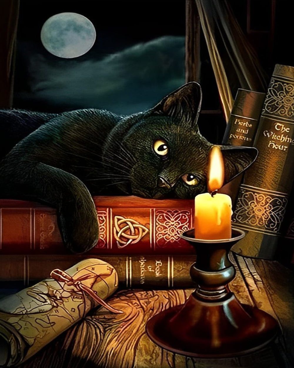 Schwarze Katze und Kerze Diamond Painting