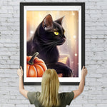 Schwarze Katze und Kürbis Diamond Painting