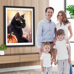 Schwarze Katze und Kürbis Diamond Painting