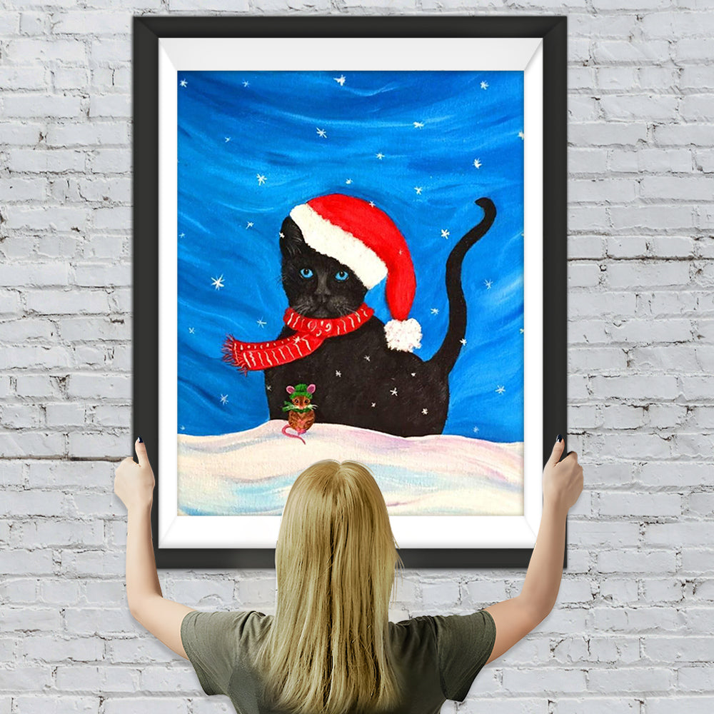 Schwarze Katze und Maus unter dem Sternenhimmel Diamond Painting