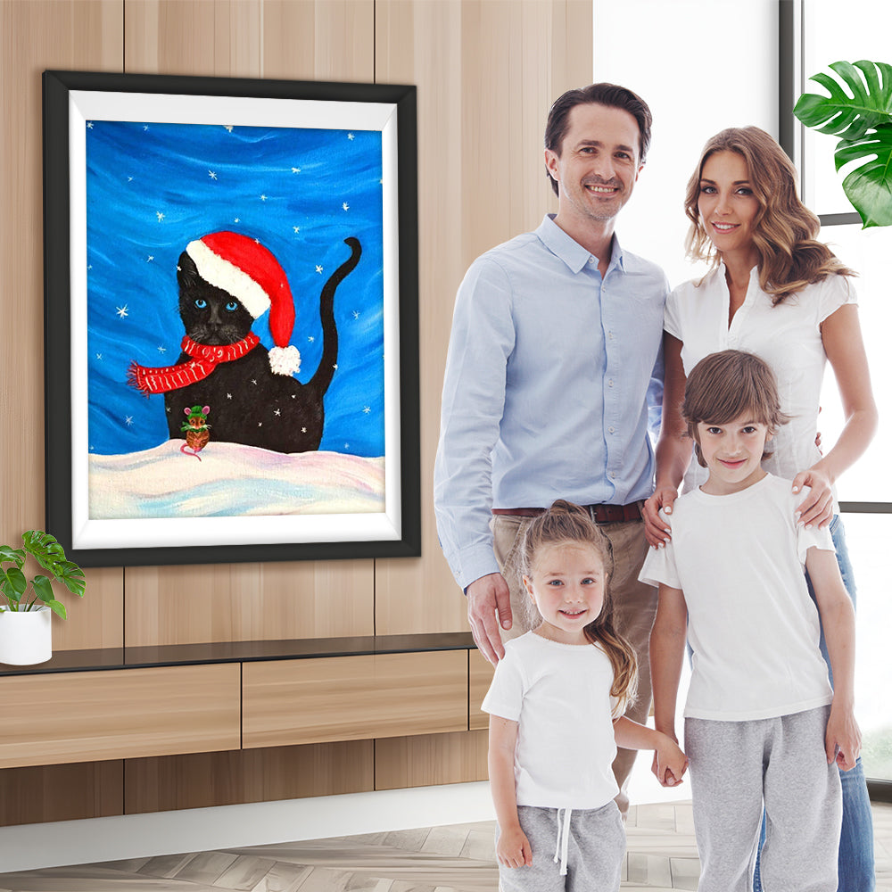 Schwarze Katze und Maus unter dem Sternenhimmel Diamond Painting