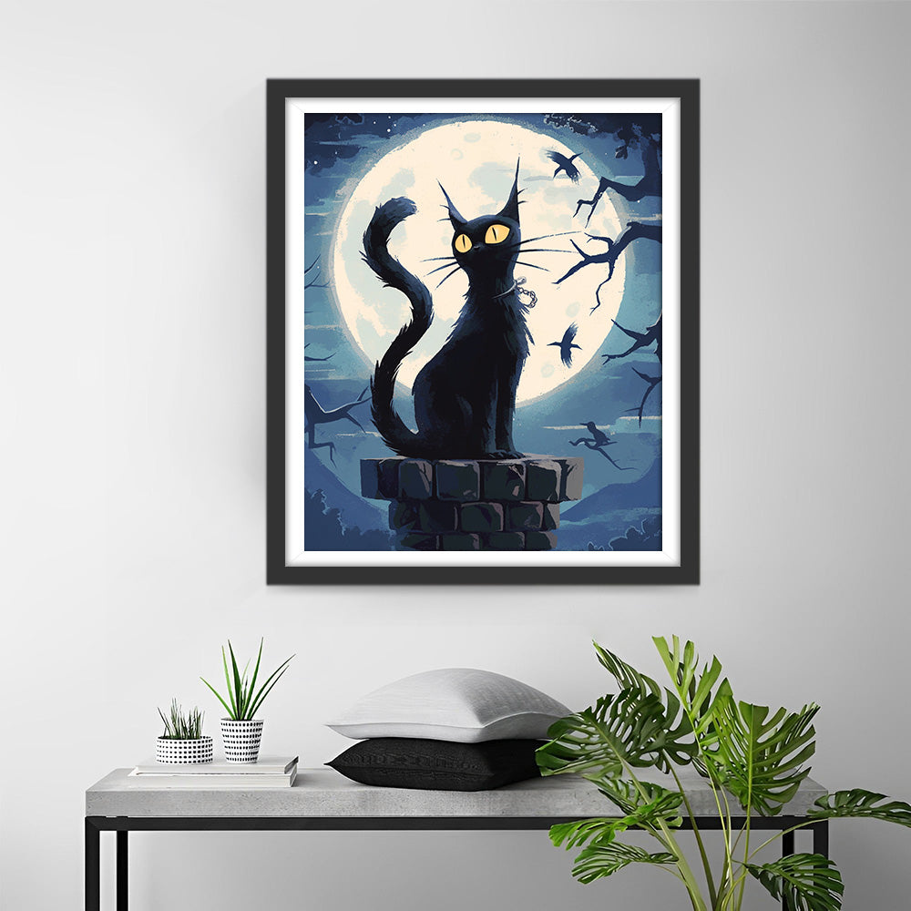 Schwarze Katze und Mond Diamond Painting
