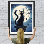Schwarze Katze und Mond Diamond Painting