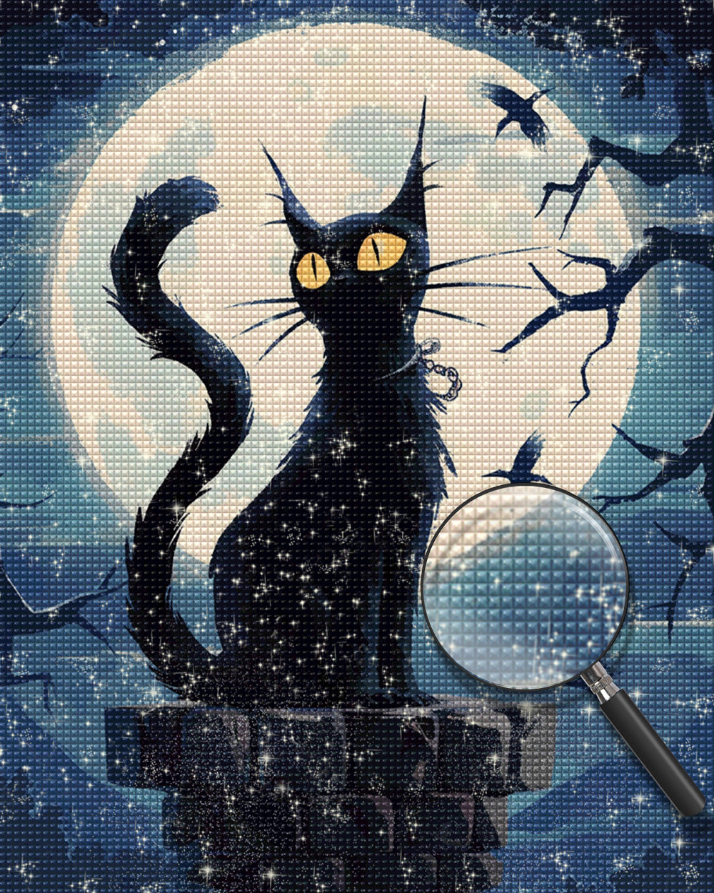 Schwarze Katze und Mond Diamond Painting