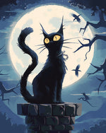 Schwarze Katze und Mond Diamond Painting