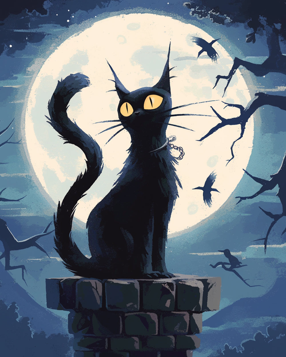 Schwarze Katze und Mond Diamond Painting