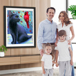 Schwarze Katze und roter Vogel Diamond Painting