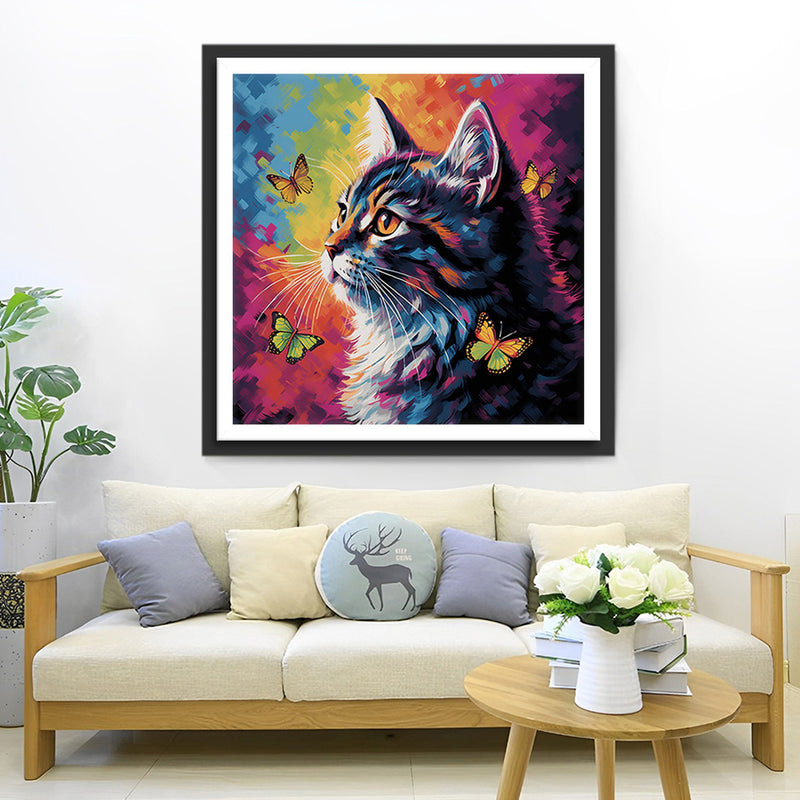 Schwarze Katze und Schmetterlinge Diamond Painting